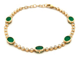 AR 185 - Pulsera Cinco Esmeraldas Ovales y Diamantes Round
