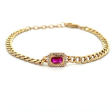 S 3236 - Pulsera de Eslabones Curb con Rubí Central en Halo