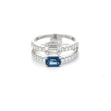 D 664 - Anillo Doble con Zafiro Rectangular y Diamantes