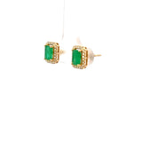 S 3404 - Par Broqueles Esmeralda Rectangular y Halo de Diamantes