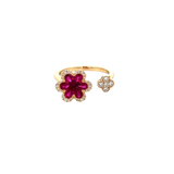 Anillo abierto flor rubíes y diamantes