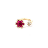 Anillo abierto flor rubíes y diamantes