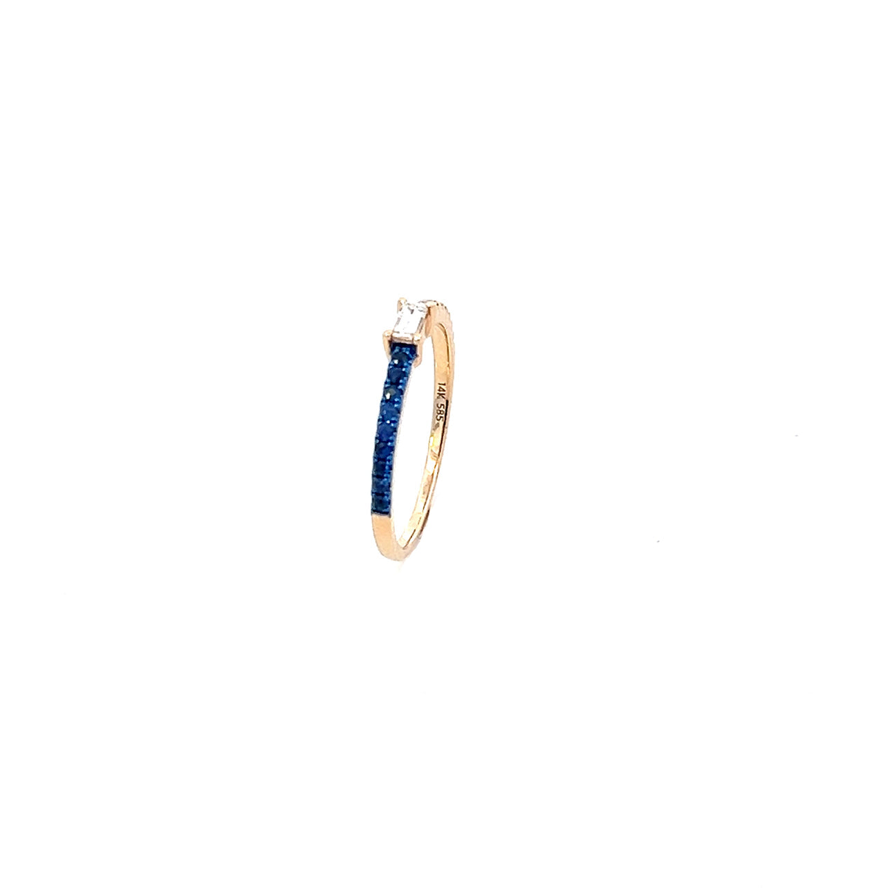 S 2907 - Anillo Diamante Baguette Central con Diamantes y Zafiros