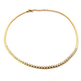 S 3095 - Gargantilla mitad diamantes round en bisel  y mitad bolitas oro lisas