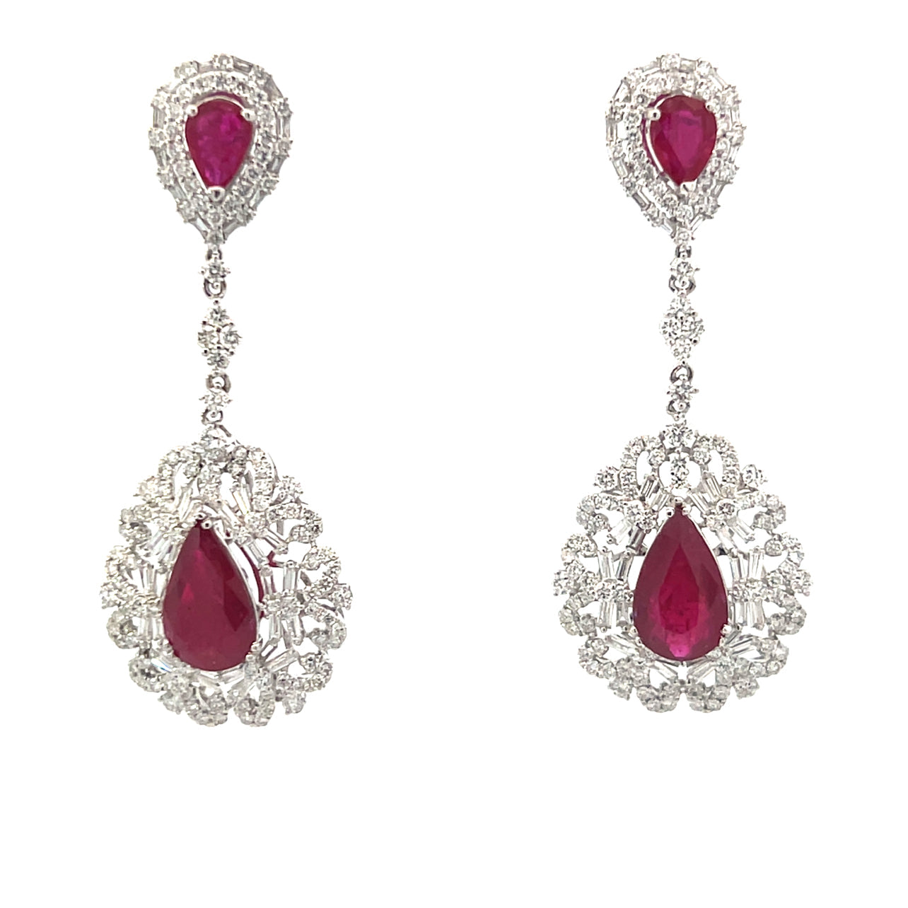 SG 220 - Aretes Fiesta Gota Rubí y Diamantes Baguettes