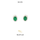 Par aretes esmeralda oval y halo de diamantes 32 D .29 ct EM 1.27 ct OB 14k